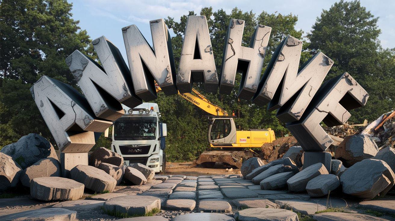Annahme in 3D, im Hintergrund ein LKW  und ein Bagger